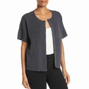 Eileen Fisher Silk Blend Round Neck Cardigan Graphite Size Large